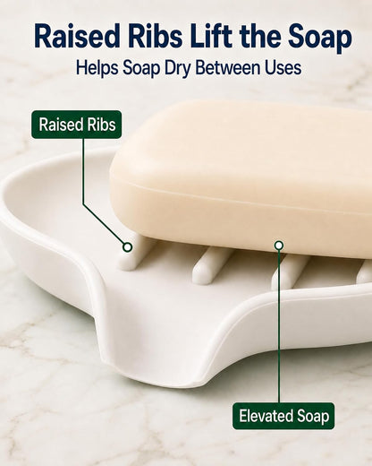 3 Pack Silicone Soap Dish for Shower, Bar Soap Holder with Drain Spout