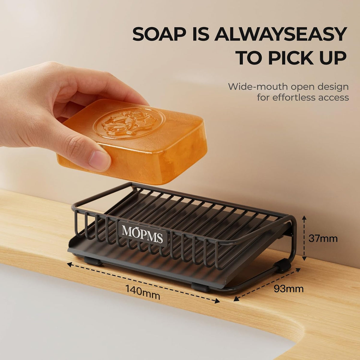 MOPMS Self Draining Soap Dish, Carbon Steel Bar Soap Holder for Shower