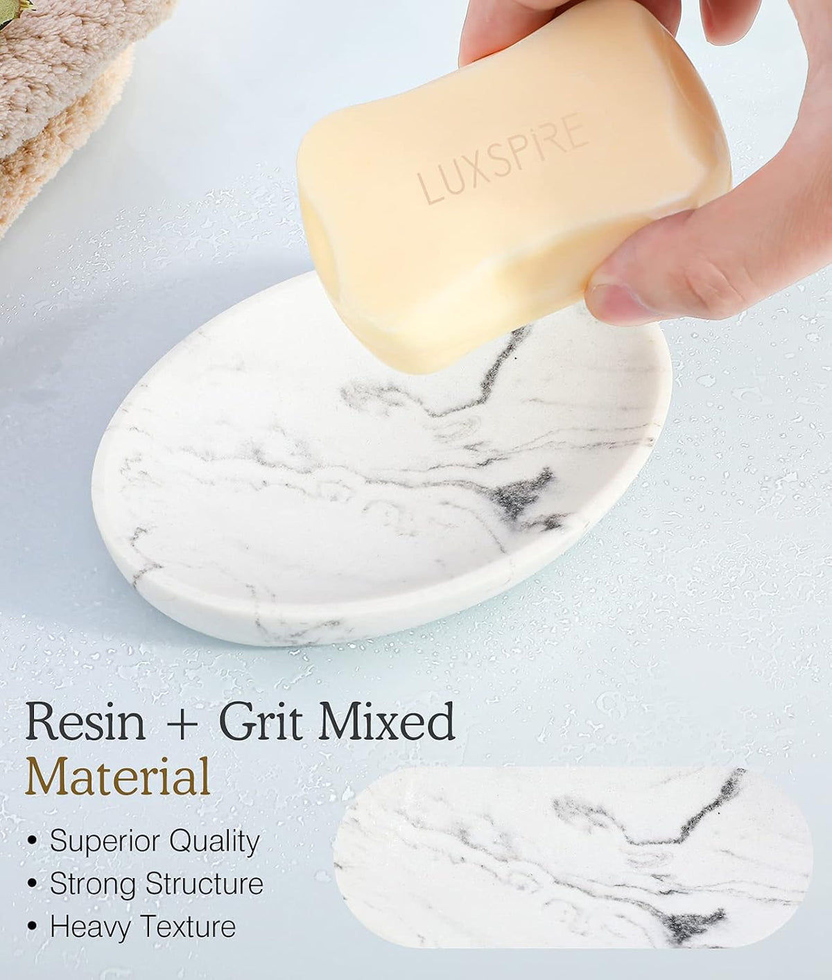 Luxspire Oval Soap Dish, Resin soap Holder for Bathroom, Gravel White