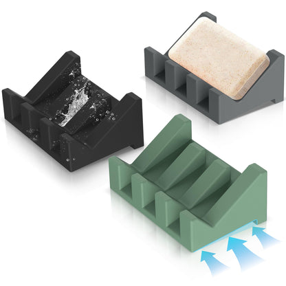 Silicone Soap Dish Set,3PCS Self Draining Soap Holder for Bar Soap