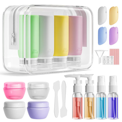 Muslish 21 Pack Travel Bottles for Toiletries, Leak-Proof TSA Compliant Silicone Travel Size Containers for Shampoo and Conditioner, BPA Free with Toiletry Bag (Cream)