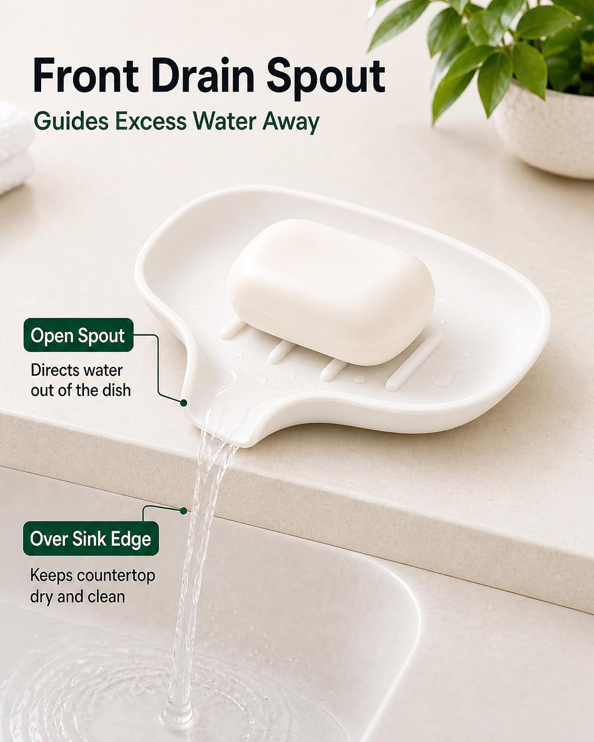 3 Pack Silicone Soap Dish for Shower, Bar Soap Holder with Drain Spout