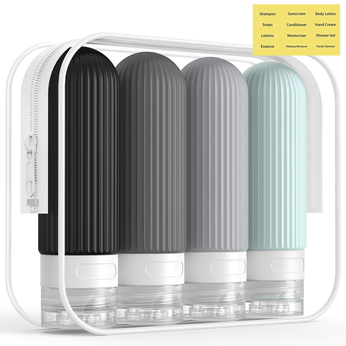 ME.FAN Travel Bottles for Toiletries, TSA Approved 3oz Silicone Journey Size Containers, Portable Split Bottle for Conditioner, Shampoo, Lotion- 4 Pack Blue