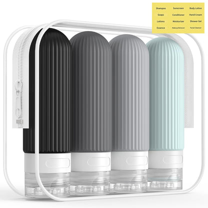 ME.FAN Travel Bottles for Toiletries, TSA Approved 3oz Silicone Journey Size Containers, Portable Split Bottle for Conditioner, Shampoo, Lotion- 4 Pack Blue