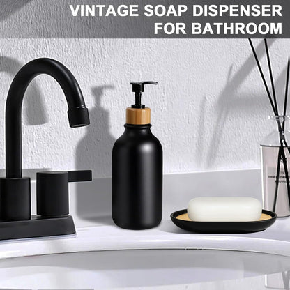 Black Bathroom Accessories Set 5 Pcs, Matte Black Bathroom Accessories, Plastic Soap Dispenser and Toothbrush Holder Set, Soap Dish, Cotton Swab Jar, Black Bathroom Set, Boho Bathroom Decor