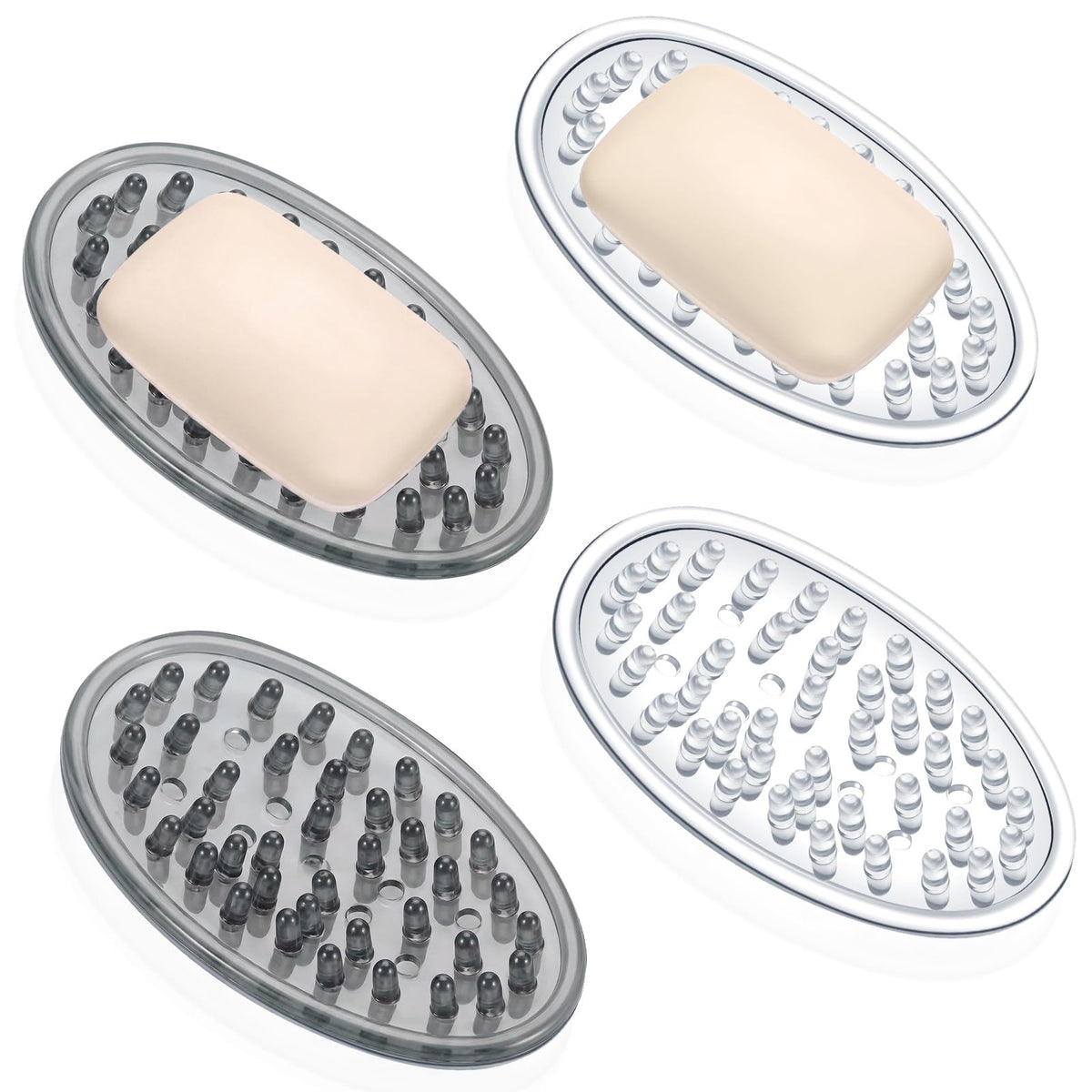 2 Pcs Soap Dish with Holes for Kitchen Bathroom, Clear
