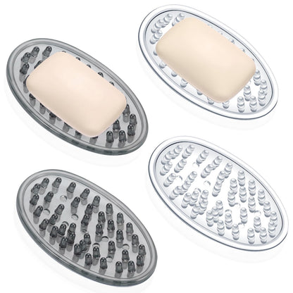 2 Pcs Soap Dish with Holes for Kitchen Bathroom, Clear