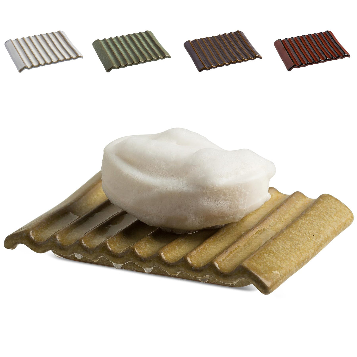 Zoeeker Self Draining Soap Dish, Ceramic Bar Soap Holder with Drainage