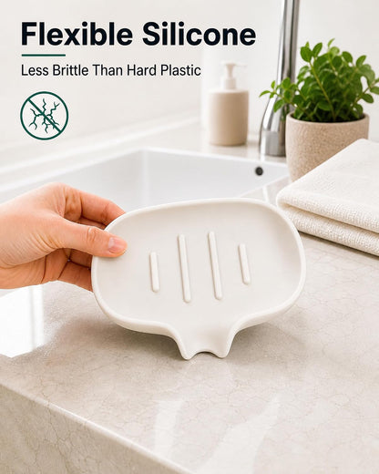 3 Pack Silicone Soap Dish for Shower, Bar Soap Holder with Drain Spout