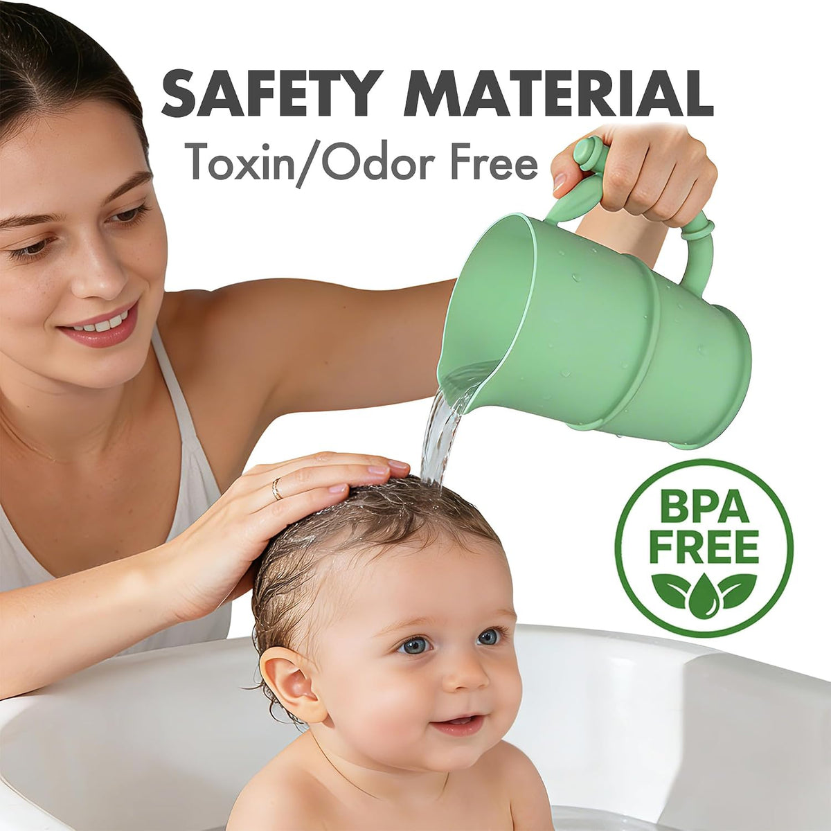 Baby Bath Rinse Cup with Panda Bath Toy for Rinsing Hair, Wide Curved Opening Gentle Waterfall Rinser with Easy Grip Handle to Toddler Tear-Free (32OZ)