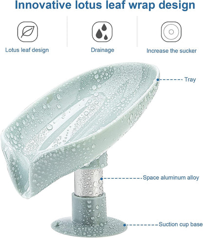 2 Pack Soap Holder Leaf-Shape Self Draining Soap Dish Holder, Not Punched Easy Clean Bar Soap Holder, with Suction Cup Soap Dish Suitable for Shower, Bathroom, Kitchen Sink (Grey + Green)