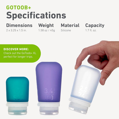 humangear GoToob+ 3-Pack, Small (1.7 fl oz), Clear/Purple/Teal