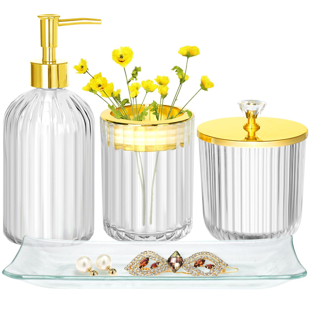 Haturi Glass Bathroom Accessories Set, Sage Green Bathroom Set, 4 Pcs