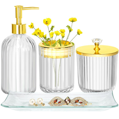 Haturi Glass Bathroom Accessories Set, Sage Green Bathroom Set, 4 Pcs