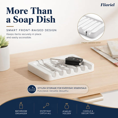 Ceramic Soap Dish Self Draining Soap Holder Bathroom Sink