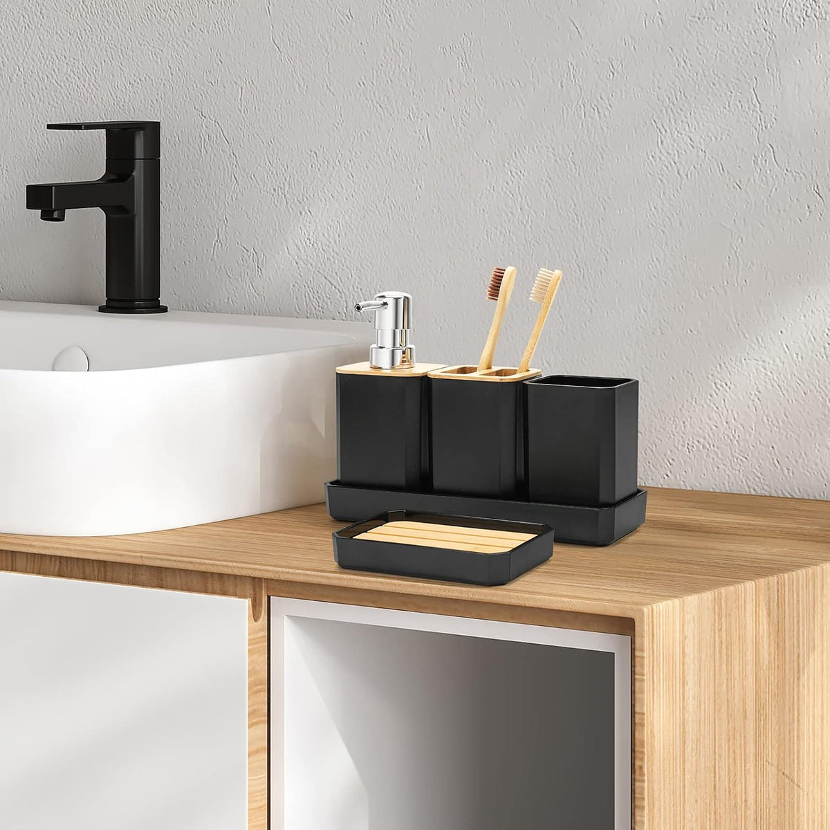 FEILANDUO Bathroom Accessories Set,5 Pcs Bathroom Accessory Gift Set, Black