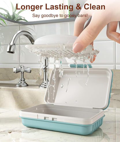 Quatish Leakproof Bar Soap Holder Dish with Lid for Shower, Portable 1 Pack Travel Soap Case Box for Gym, Camping, Hiking, Outdoor Use, Travel Size Toiletries Essentials, Keeps Soap Dry, Blue