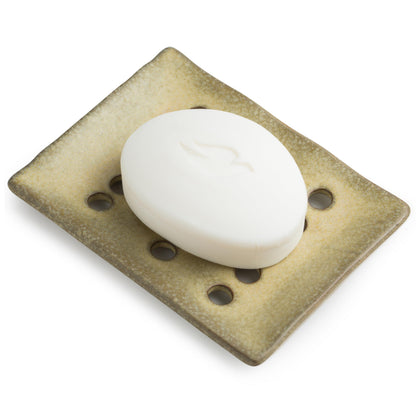 Draining Ceramic Soap Dish - Fluted Design, Bar Soap Holder for Shower & Bathroom, Soap Saver Sponge Lift, Green