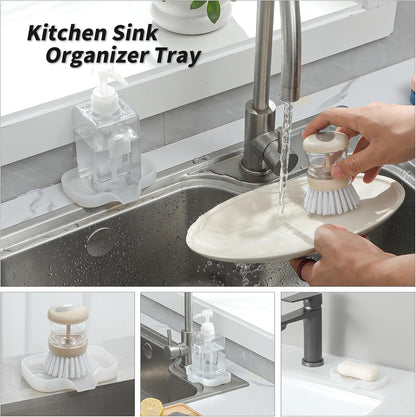 MicoYang Silicone Soap Dish with Drain Spout, Self-Draining Sink Organizer Tray for Bathroom & Kitchen, Sponges, Dispensers & Soap Holder, Non-Slip & Dishwasher Safe, Translucent (Compact, 4.9"×3.2")
