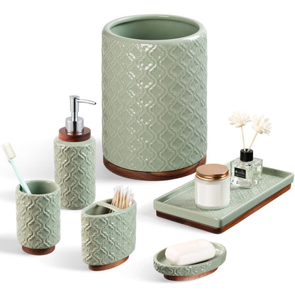 RQYIXI Ceramic Bathroom Accessories Set,White,4 Piece,Embossed Design