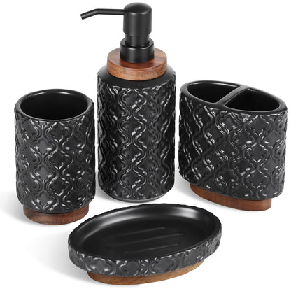 RQYIXI Ceramic Bathroom Accessories Set,White,4 Piece,Embossed Design
