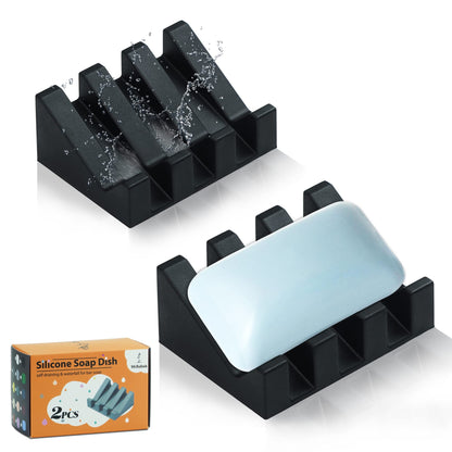 Self Draining Silicone Soap Dish Holder Waterfall Tray, 1 Pack Sky Blue