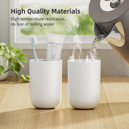 MOPMS 13oz Bathroom Tumbler 2PC, Unbreakable Plastic Cup，White