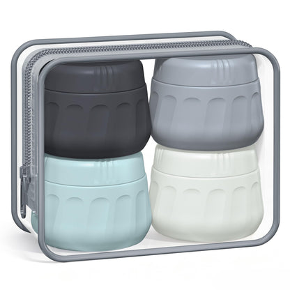 Mrsdry Travel Containers for Toiletries, TSA Approved Travel Size Toiletries 4 Pack, Refillable Containers, With Clear Bag, Leak Proof Silicone Jars, Essentials Creams Jars Carrying Small Items