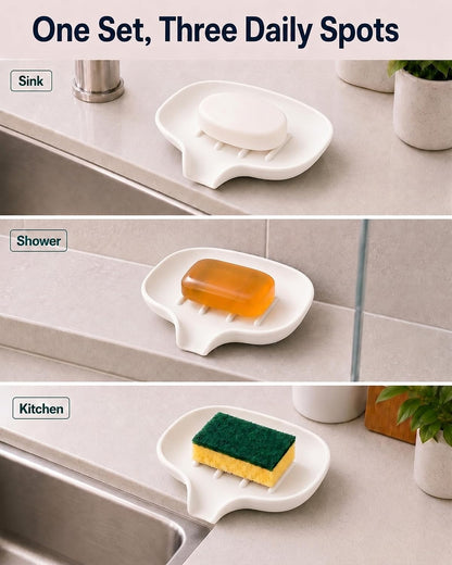 3 Pack Silicone Soap Dish for Shower, Bar Soap Holder with Drain Spout