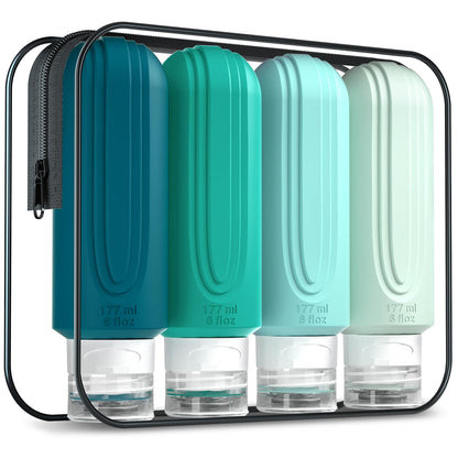 Mrsdry Travel Bottles for Toiletries, Tsa Approved 3oz Travel Size Containers BPA Free Leak Proof Refillable Liquid Silicone Squeezable Travel Accessories for Shampoo Conditioner Lotion (4 Pack)