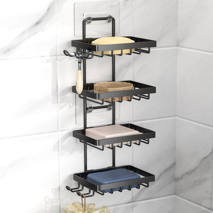 Moforoco Double Soap Bar Holder for Shower, No Drilling, 304 Stainless Steel, Wall Mounted Soap Holder with 4 Hooks and Razor Holder, Shower Rack Soap Tray Bar Soap for Bathroom Accessories Organizer
