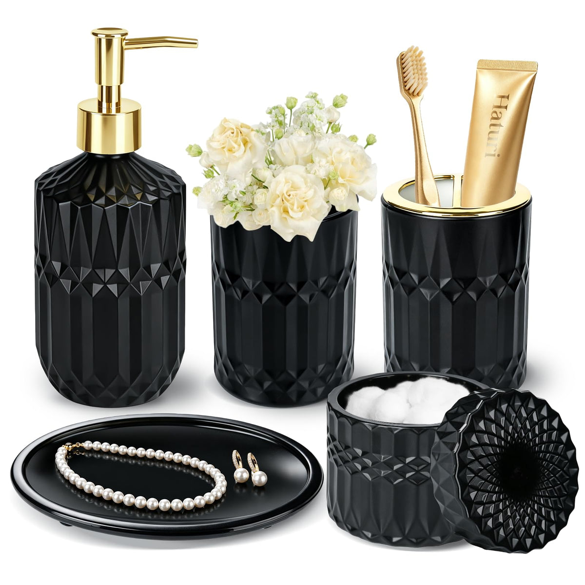 Haturi Glass Bathroom Accessories Set, Sage Green Bathroom Set, 4 Pcs
