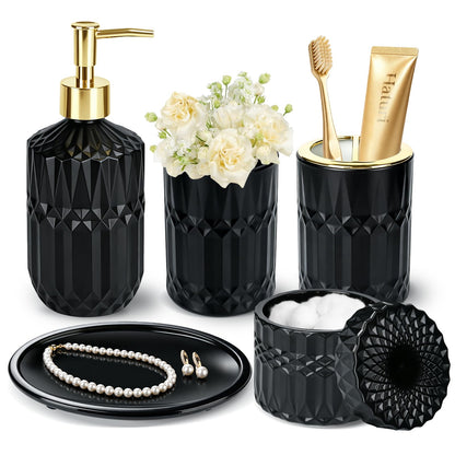 Haturi Glass Bathroom Accessories Set, Sage Green Bathroom Set, 4 Pcs