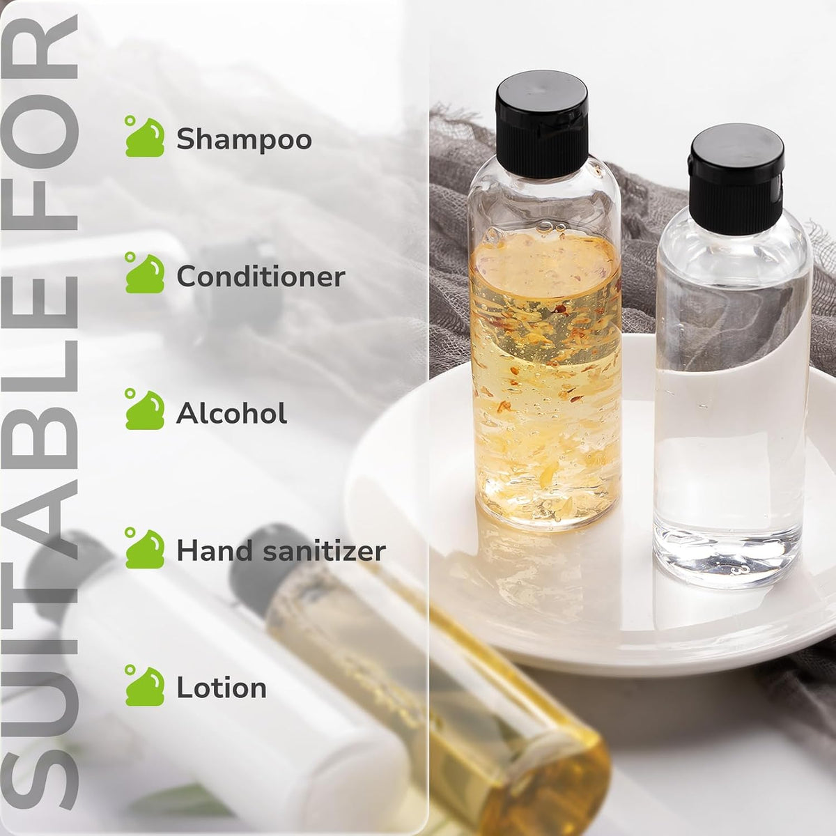 LISAPACK 3.4 oz Travel Bottles for Toiletries, Plastic Shampoo Containers