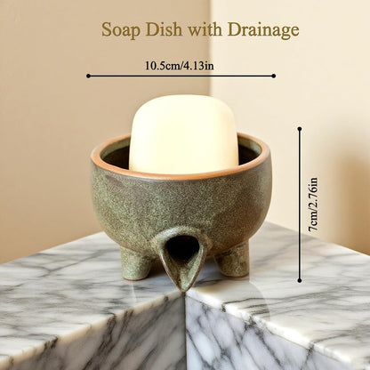 Soap Dish with Drainage, Ceramic Self Draining bar Soap Holder