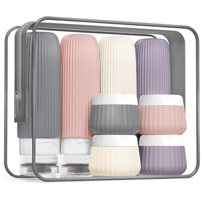 Mrsdry Travel Bottles - 8 Pack, TSA Approved Travel Size Toiletries, Leak Proof Silicone Squeezable Containers in Clear Bag