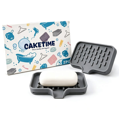 CAKETIME 2 Pack Silicone Soap Dish with Drainage Holes for Bathroom Shower Caddy Kitchen Counter Bar Sponge Holder Drying Rack Sink Organizer Essentials Apartment Home Household Must Haves 2026