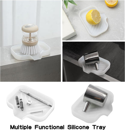 MicoYang Silicone Soap Dish with Drain Spout, Self-Draining Sink Organizer Tray for Bathroom & Kitchen, Sponges, Dispensers & Soap Holder, Non-Slip & Dishwasher Safe, Translucent (Compact, 4.9"×3.2")