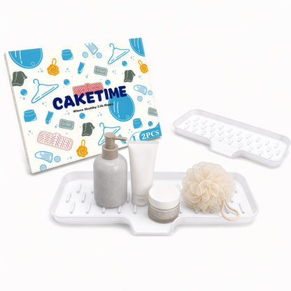 CAKETIME 2 Pack Silicone Soap Dish with Drainage Holes for Bathroom Shower Caddy Kitchen Counter Bar Sponge Holder Drying Rack Sink Organizer Essentials Apartment Home Household Must Haves 2026