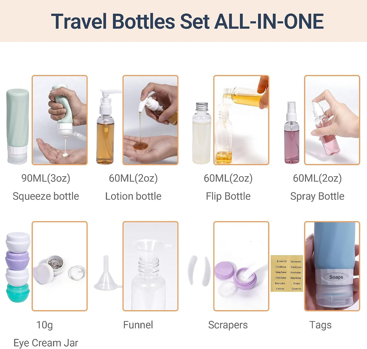 16 Pack Travel Bottles for Toiletries, TSA Approved 3oz Containers