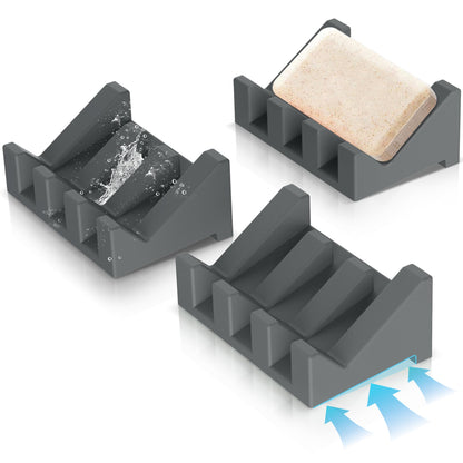 Silicone Soap Dish Set,3PCS Self Draining Soap Holder for Bar Soap