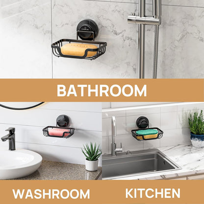 LEVERLOC Soap Dish, Soap Bar Holder for Shower Suction Cup Wall Mounted