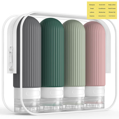ME.FAN Travel Bottles for Toiletries, TSA Approved 3oz Silicone Journey Size Containers, Portable Split Bottle for Conditioner, Shampoo, Lotion- 4 Pack Blue