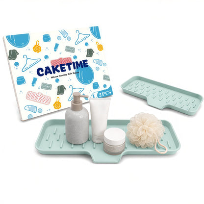 CAKETIME 2 Pack Silicone Soap Dish with Drainage Holes for Bathroom Shower Caddy Kitchen Counter Bar Sponge Holder Drying Rack Sink Organizer Essentials Apartment Home Household Must Haves 2026