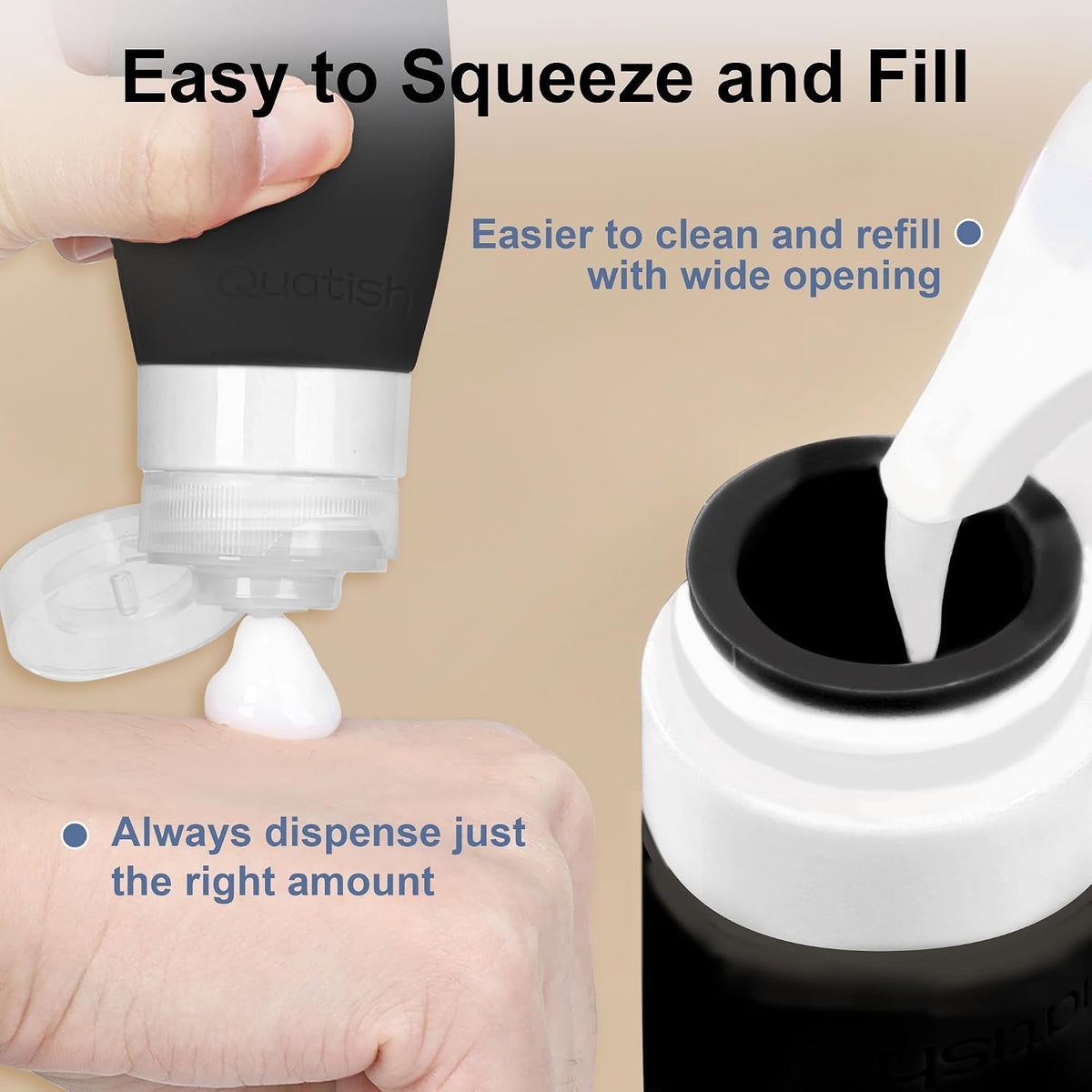 Quatish 15 Pack Travel Bottles Toiletries, Travel Size Containers, Black