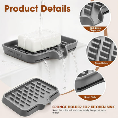 CAKETIME 2 Pack Silicone Soap Dish with Drainage Holes for Bathroom Shower Caddy Kitchen Counter Bar Sponge Holder Drying Rack Sink Organizer Essentials Apartment Home Household Must Haves 2026