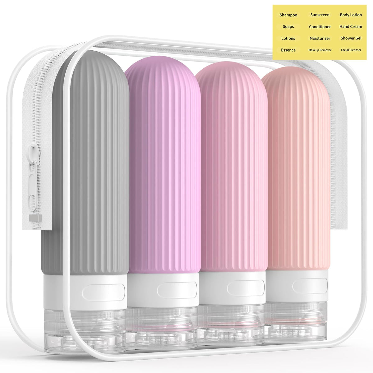 ME.FAN Travel Bottles for Toiletries, TSA Approved 3oz Silicone Journey Size Containers, Portable Split Bottle for Conditioner, Shampoo, Lotion- 4 Pack Blue