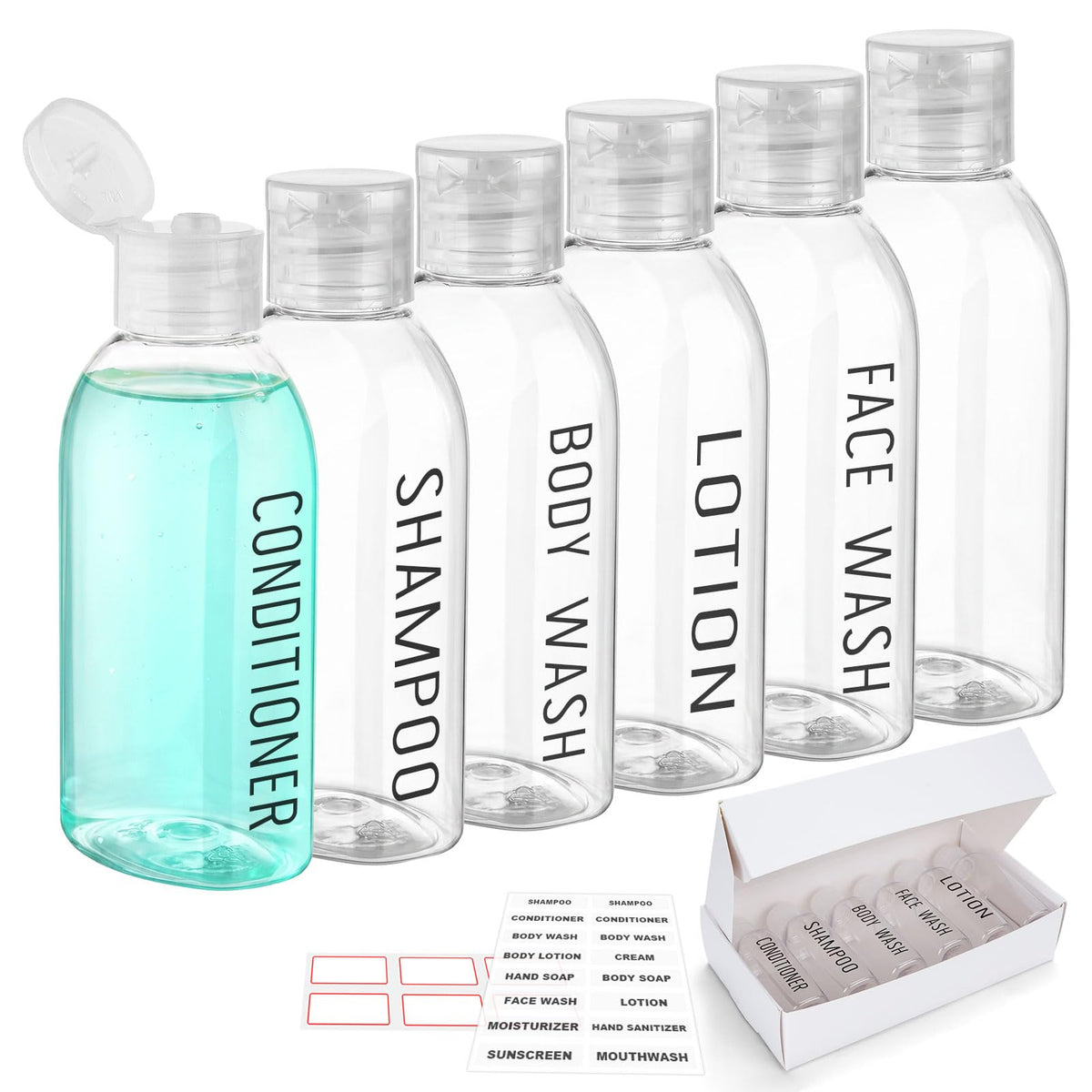 Travel Bottles for Toiletries 6 PCS 3.4oz Plastic Bottles Clear