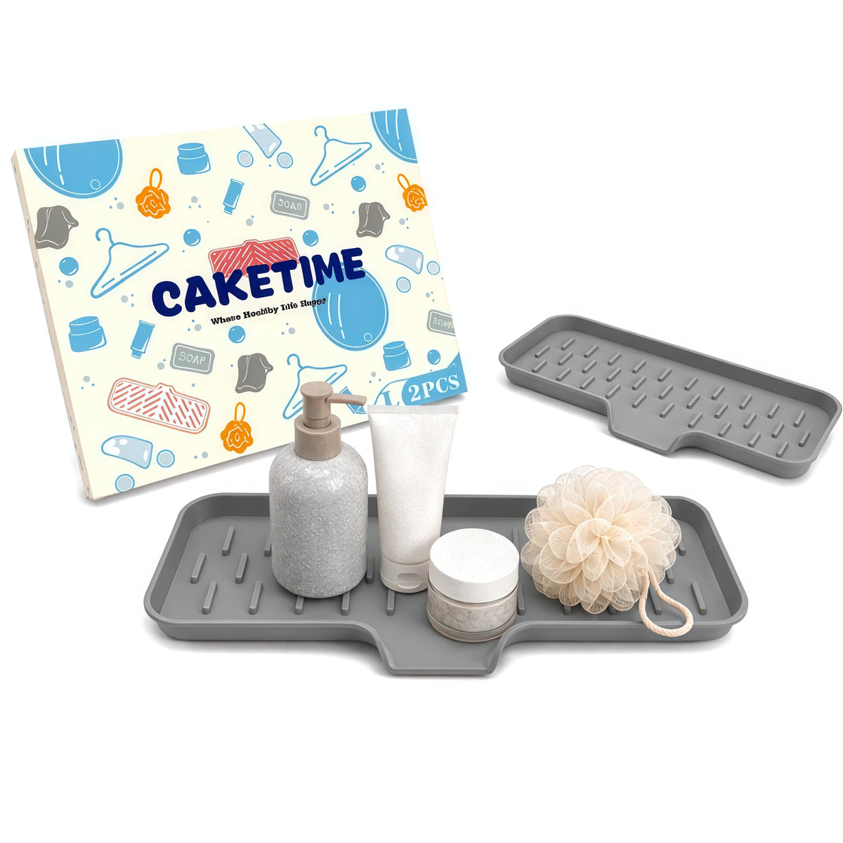 CAKETIME 2 Pack Silicone Soap Dish with Drainage Holes for Bathroom Shower Caddy Kitchen Counter Bar Sponge Holder Drying Rack Sink Organizer Essentials Apartment Home Household Must Haves 2026