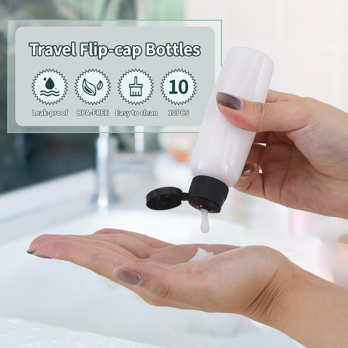 Travel Bottles 2oz, Clear Flip Cap Squeeze Plastic, 10 PCS Empty Container